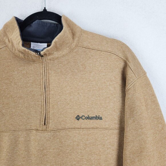 Columbia Sweater Mens Extra Large Tan Hart Mountain II Half Zip Casual Pullover - Picture 2 of 10